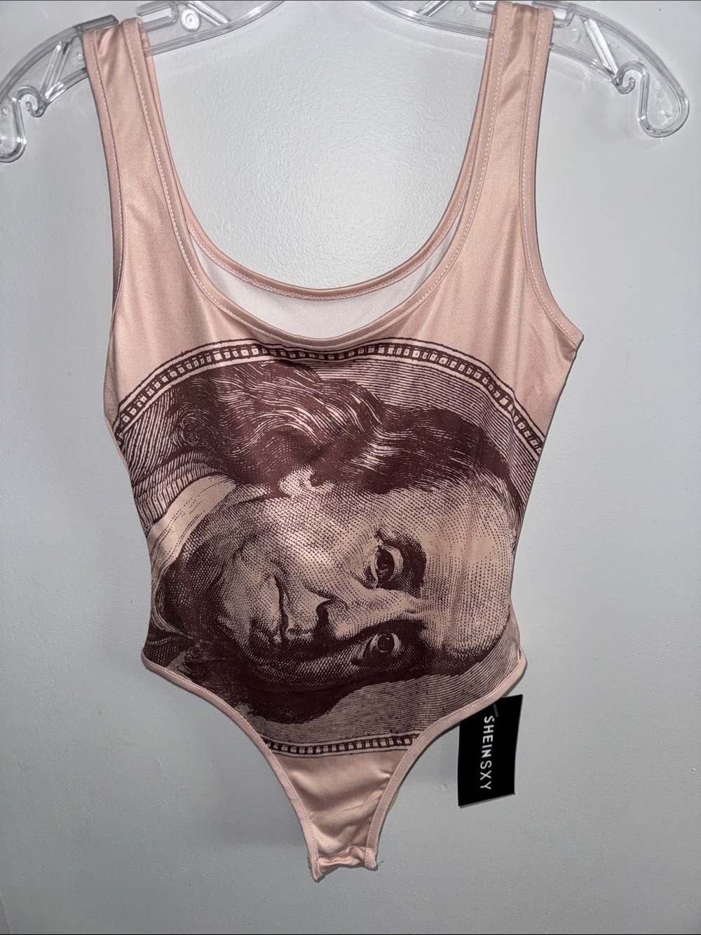 Benjamin Franklin Graphic Bodysuit in Blush